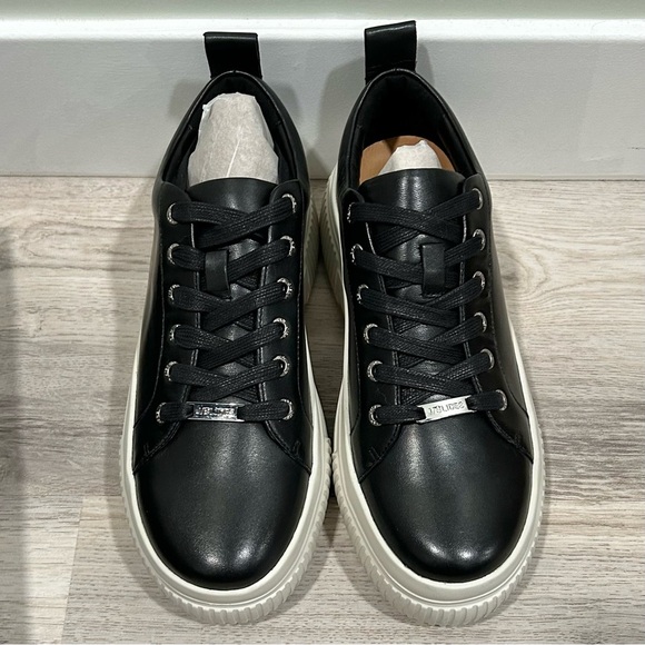 NIB J/SLIDES NYC West Black Leather Sneaker Shoes White Platform Soles Size 9M - Picture 3 of 12